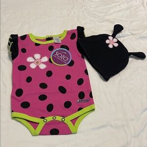 NWT SOZO Pink and Black Polka Dot Baby Outfit